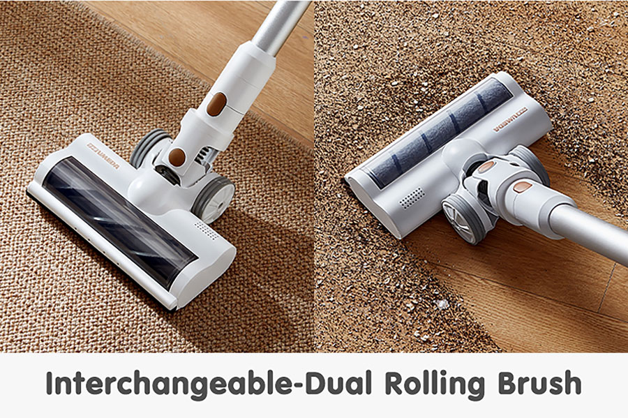 Dua pilihan roller brush untuk digunakan di lantai dan karpet.