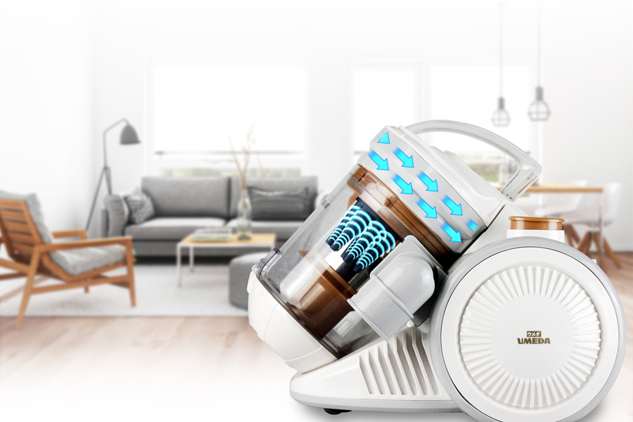 Saluran filter udara masuk ganda berbentuk kerucut yang dikombinasikan dengan jaring mikro yang rapat untuk tenaga hisap yang kuat.