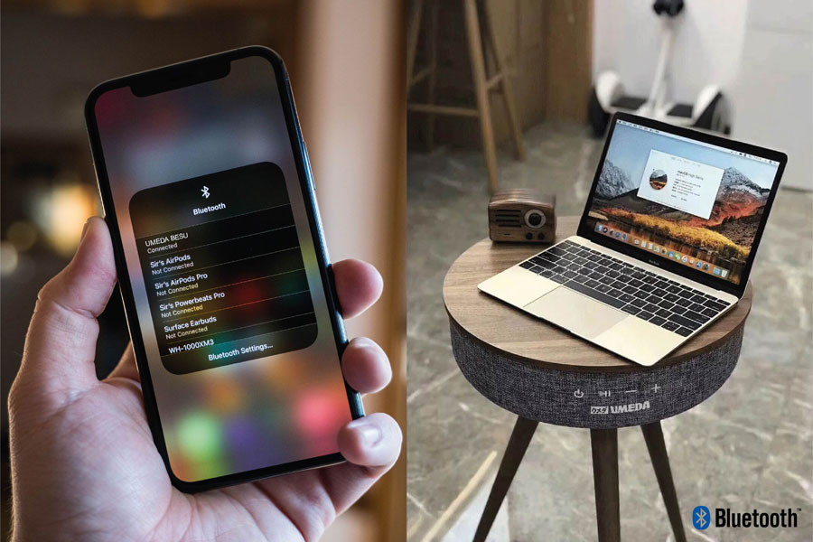 Speaker dapat dikoneksikan via bluetooth dari berbagai perangkat.