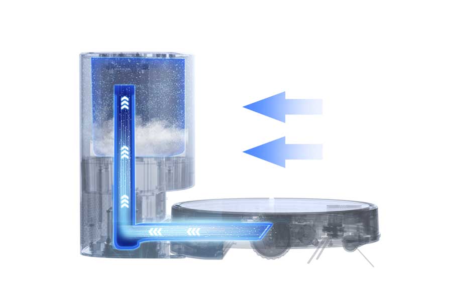 Robot Vacuum Cleaner otomatis membuang debu dan kotoran ke station debu.