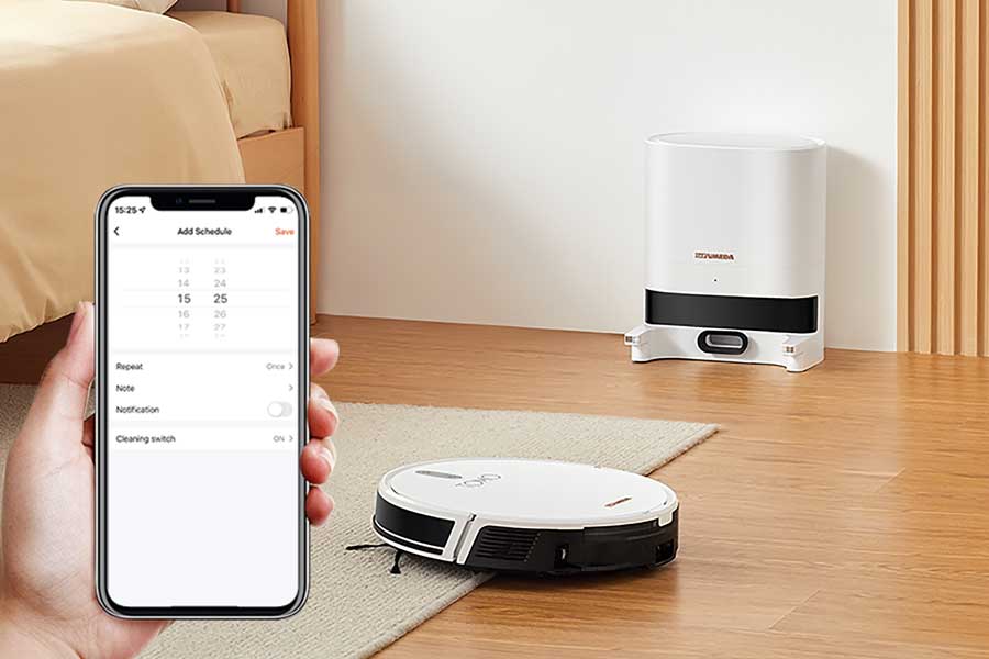 Atur jadwal pembersihan melalui aplikasi TUYA, Google Assistant, atau Alexa.