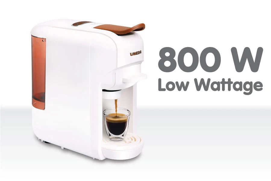 Mesin kopi kapsul hemat listrik dengan daya 800 Watt.