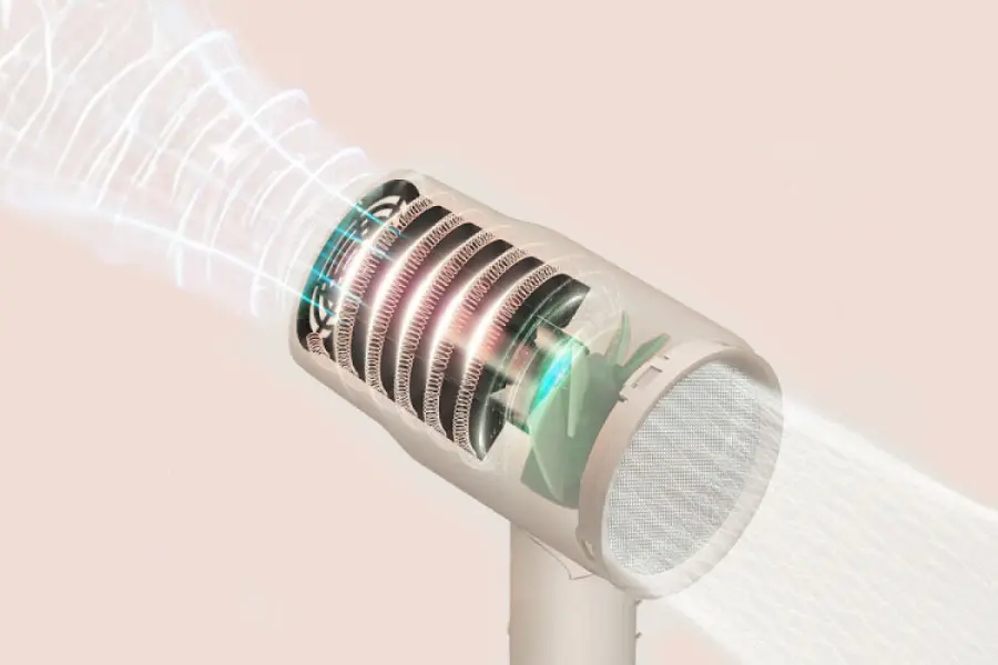 Konsumsi energi rendah, menggunakan motor efisiensi tinggi. Tenaga angin kencang hingga 17.000 rpm.