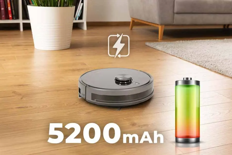 Waktu penggunaan hingga 180 menit dan dapat membersihkan area hingga 200 m² dalam satu kali charge.