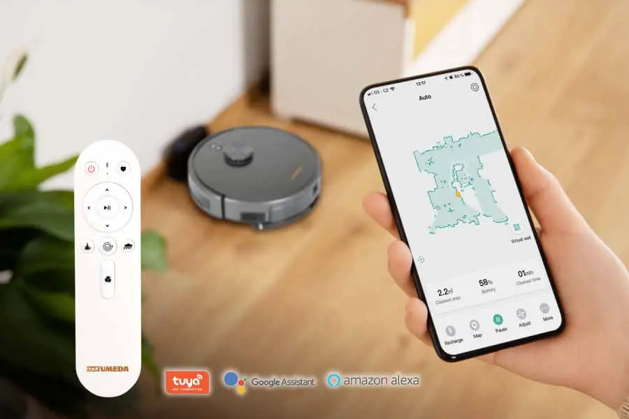 Dapat dikendalikan melalui smartphone maupun remote control sehingga mudah digunakan oleh siapapun.